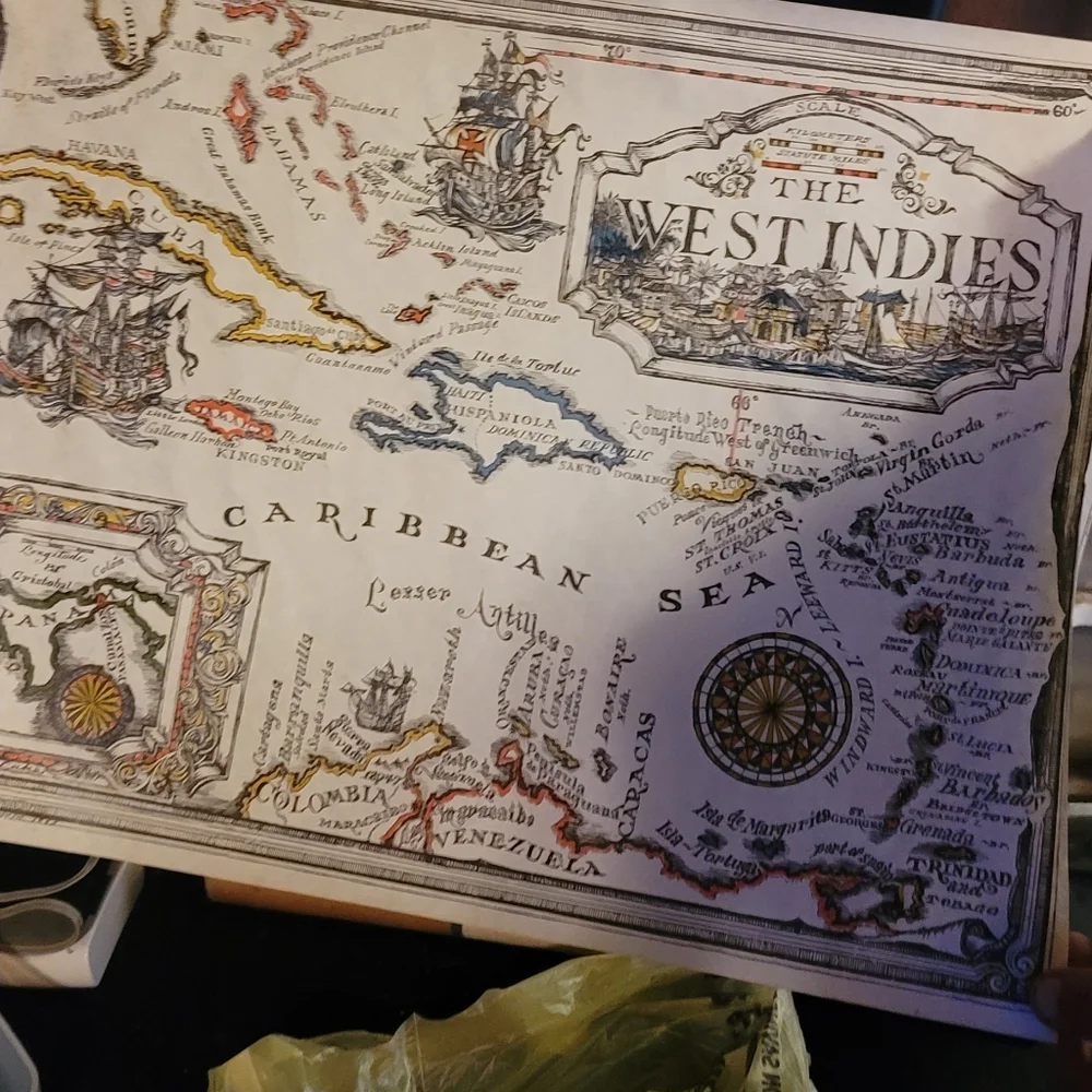 Vintage Caribbean Map - Pristine Condition in Original Container!